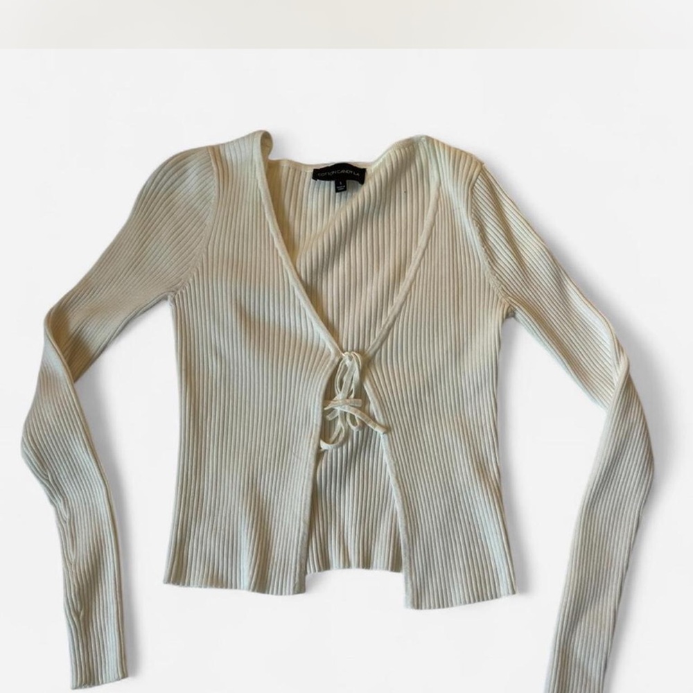 Cotton Candy Cream Ribbed Tie-Front Blouse